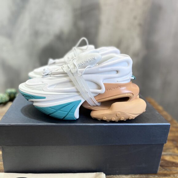 Balmain Other - Balmain Unicorn Series Sneakers In A White, Light Orange, And Teal Color-Block D